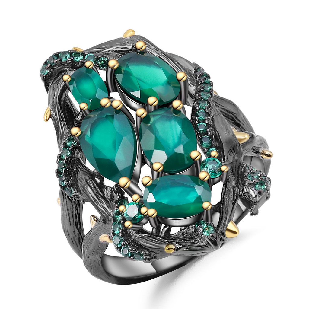 Emerald Nano Crystal Snake Agate Ring
