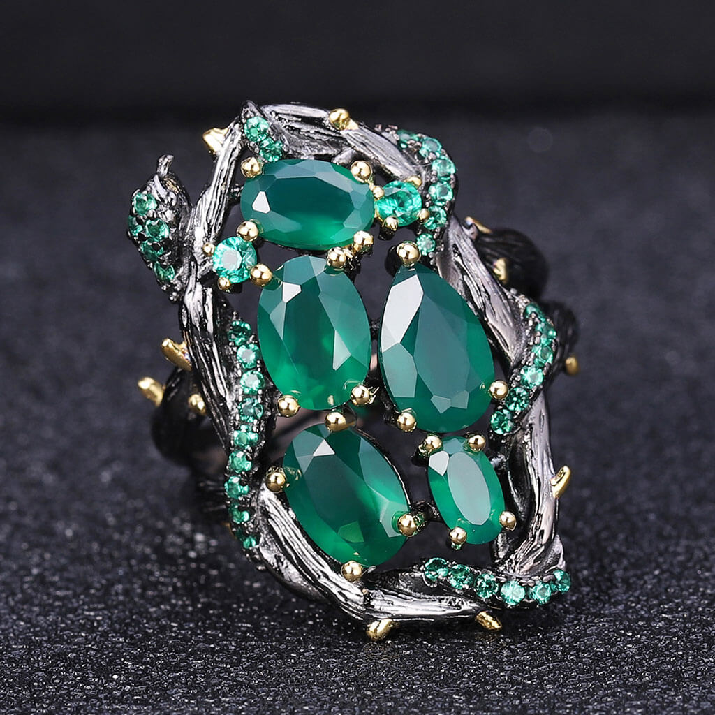 Emerald Nano Crystal Snake Agate Ring