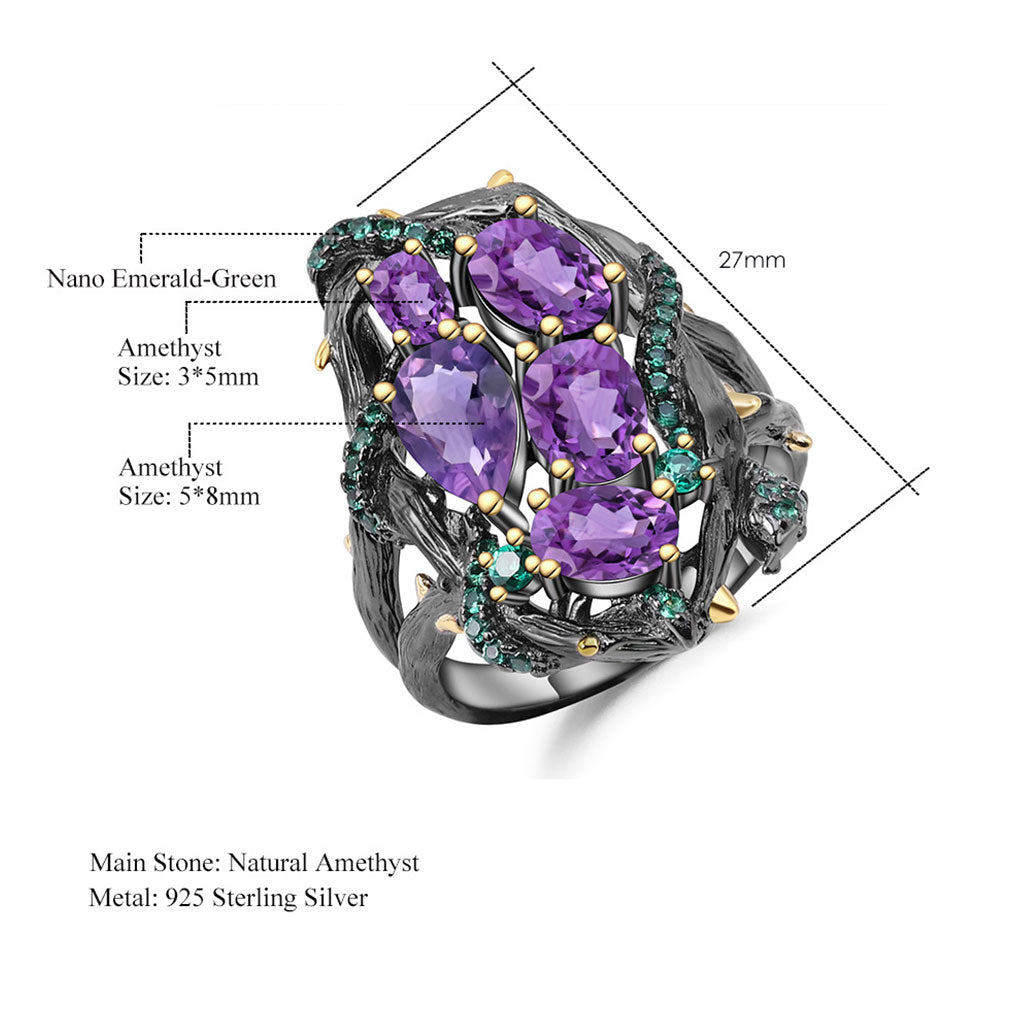 Emerald Green Nano Crystal Snake Ring with Natural Amethyst