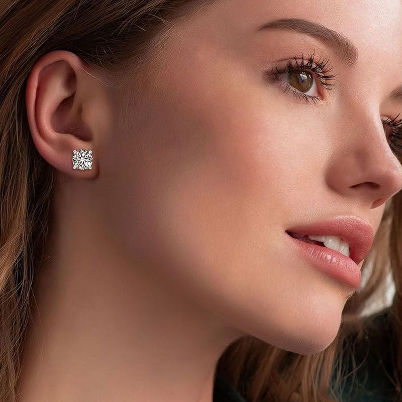 Sterling Silver Four Prong Moissanite Solitaire Stud Earrings