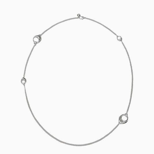 Sterling Silver Plated Open Hoop Opera Necklace with Curb Chain