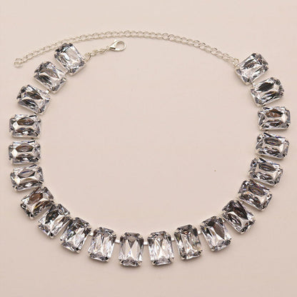 Emerald Cut Crystal Silver Plated Tennis Necklace - White