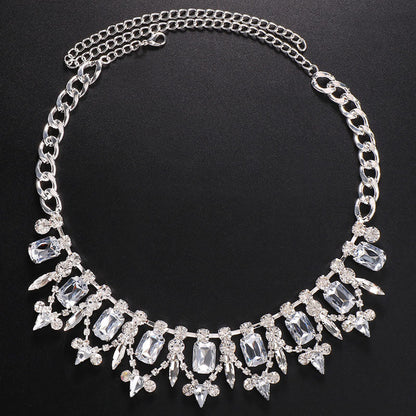Gemstone Crystal Collar Necklace - Silver