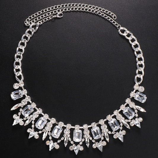 Gemstone Crystal Collar Necklace - Silver