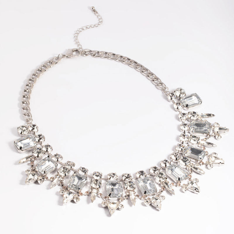 Gemstone Crystal Collar Necklace - Silver