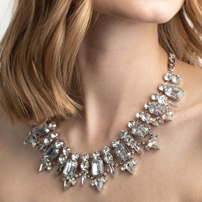Gemstone Crystal Collar Necklace - Silver