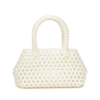Geometric Pearl Beaded Evening Clutch Bag - White