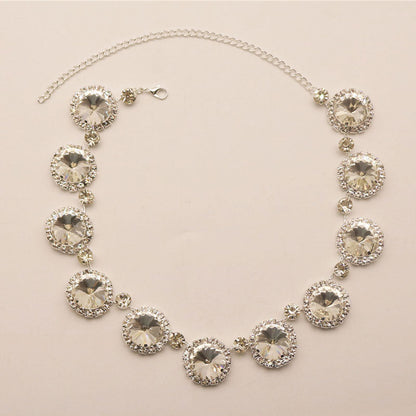 Luxury Gemstone Crystal Round Cut Collar Necklace - Silver