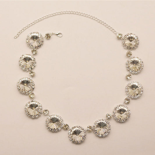 Luxury Gemstone Crystal Round Cut Collar Necklace - Silver