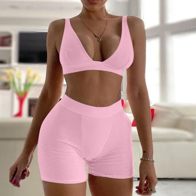 KittenAlarm - Lydia Bralette Top & High Waist Mini Shorts Set