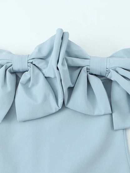 Off Shoulder Oversized Bow Detail Bodycon Mini Dress