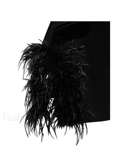 Madeline Black Feather Charming Trim Blazer Dress