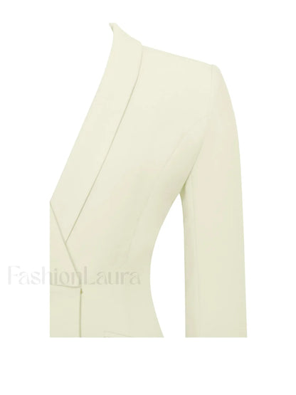 Madeline Pearl White Charming Feather Trim Blazer Dress