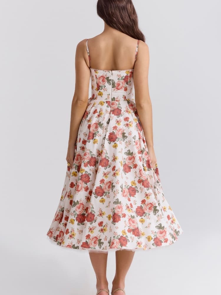 Women’s Sleeveless Corset Midi Dress - Elegant Dinner Party Style