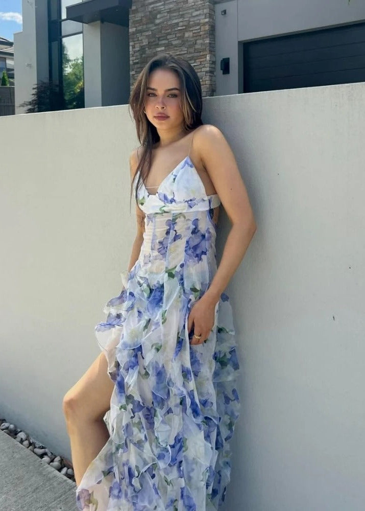 Celeste Cascade - Floral Ruffle Maxi Dress