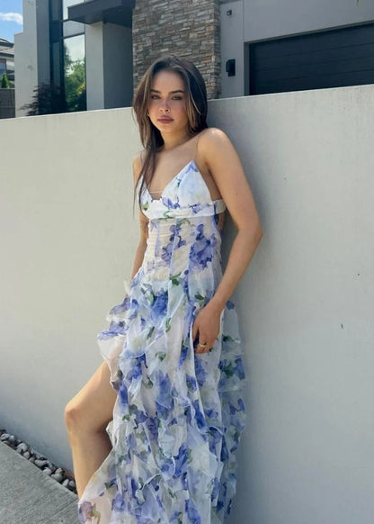 Celeste Cascade - Floral Ruffle Maxi Dress