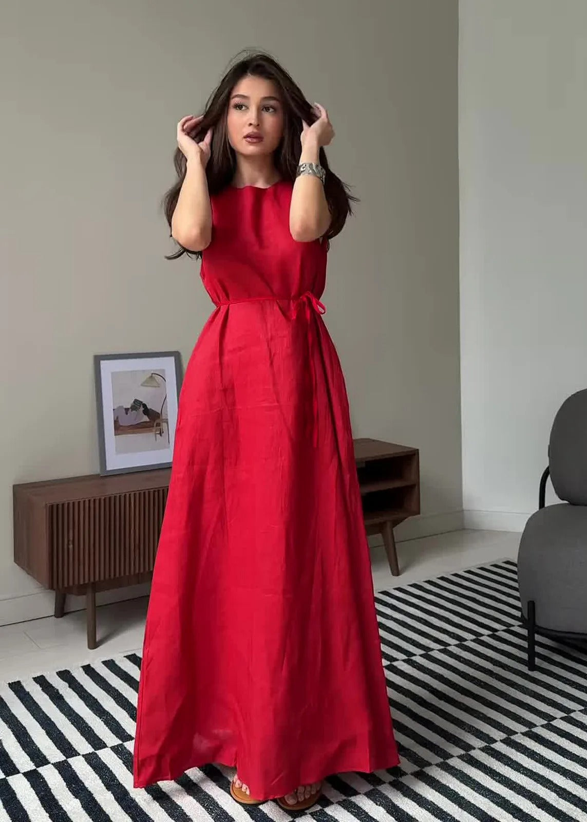 Rosaline Linen Maxi Dress – Sleeveless Tie Waist Summer Dress