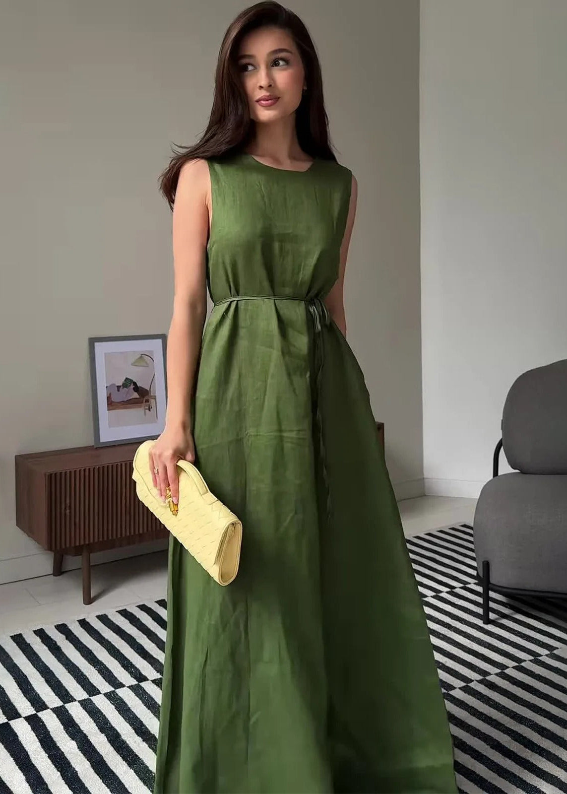 Rosaline Linen Maxi Dress – Sleeveless Tie Waist Summer Dress