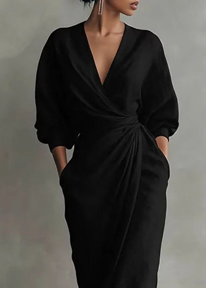 Blush Linen Wrap Maxi Dress – Long Sleeve Elegant Summer Dress
