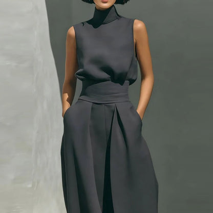 Sienna Linen Two-Piece Pants Set – Sleeveless Top & Wide Leg Pants