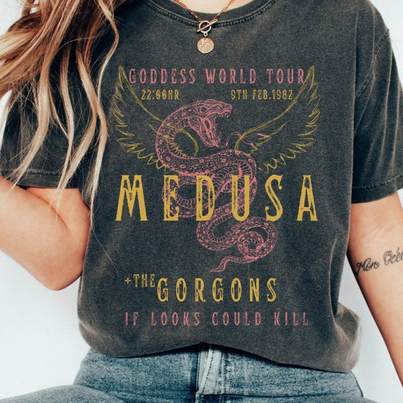 Women's Bold Letter Wings Snake Print Polo – Casual Round Neck T Shirt