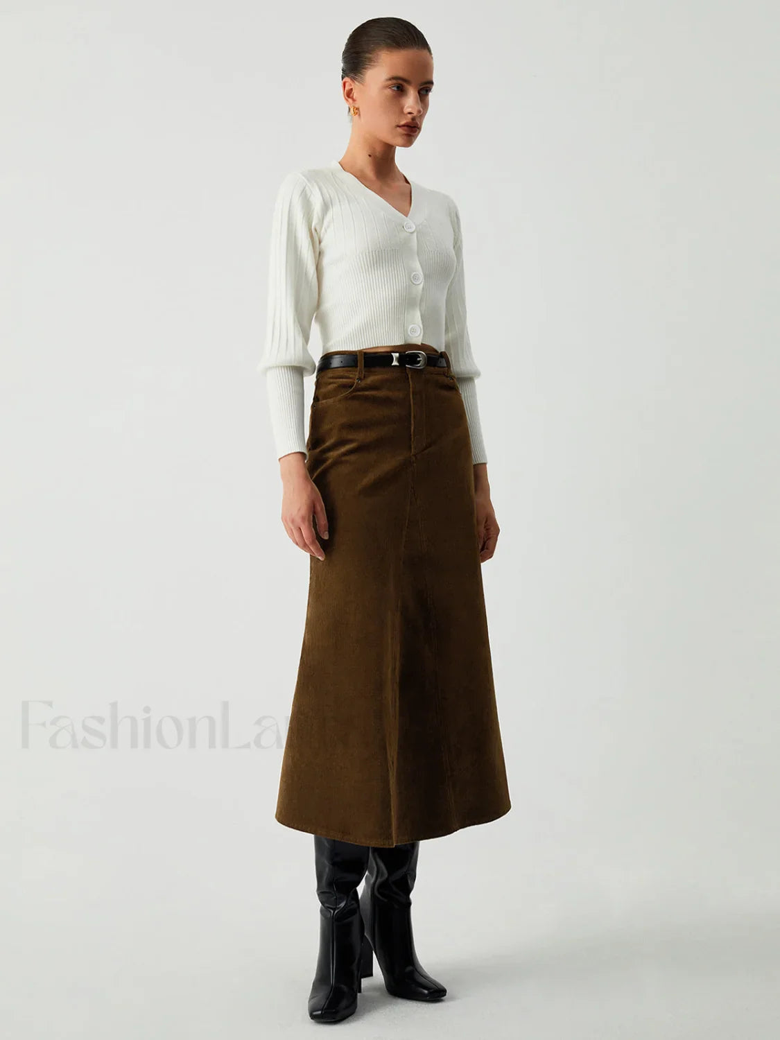 Maple Corduroy Graceful Midi Skirt