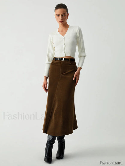 Maple Corduroy Graceful Midi Skirt