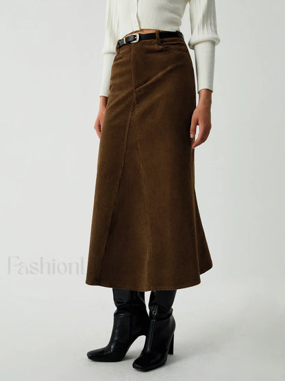 Maple Corduroy Graceful Midi Skirt