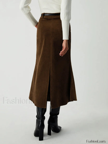 Maple Corduroy Graceful Midi Skirt