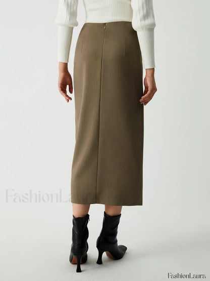 Maple Wrap Graceful Slit Midi Skirt