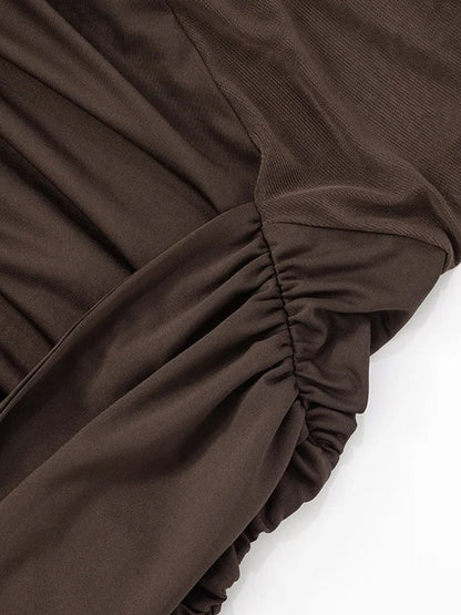Off-the-Shoulder Long Sleeve Ruched Mesh Panel Side Drape Bodycon Mini Dress