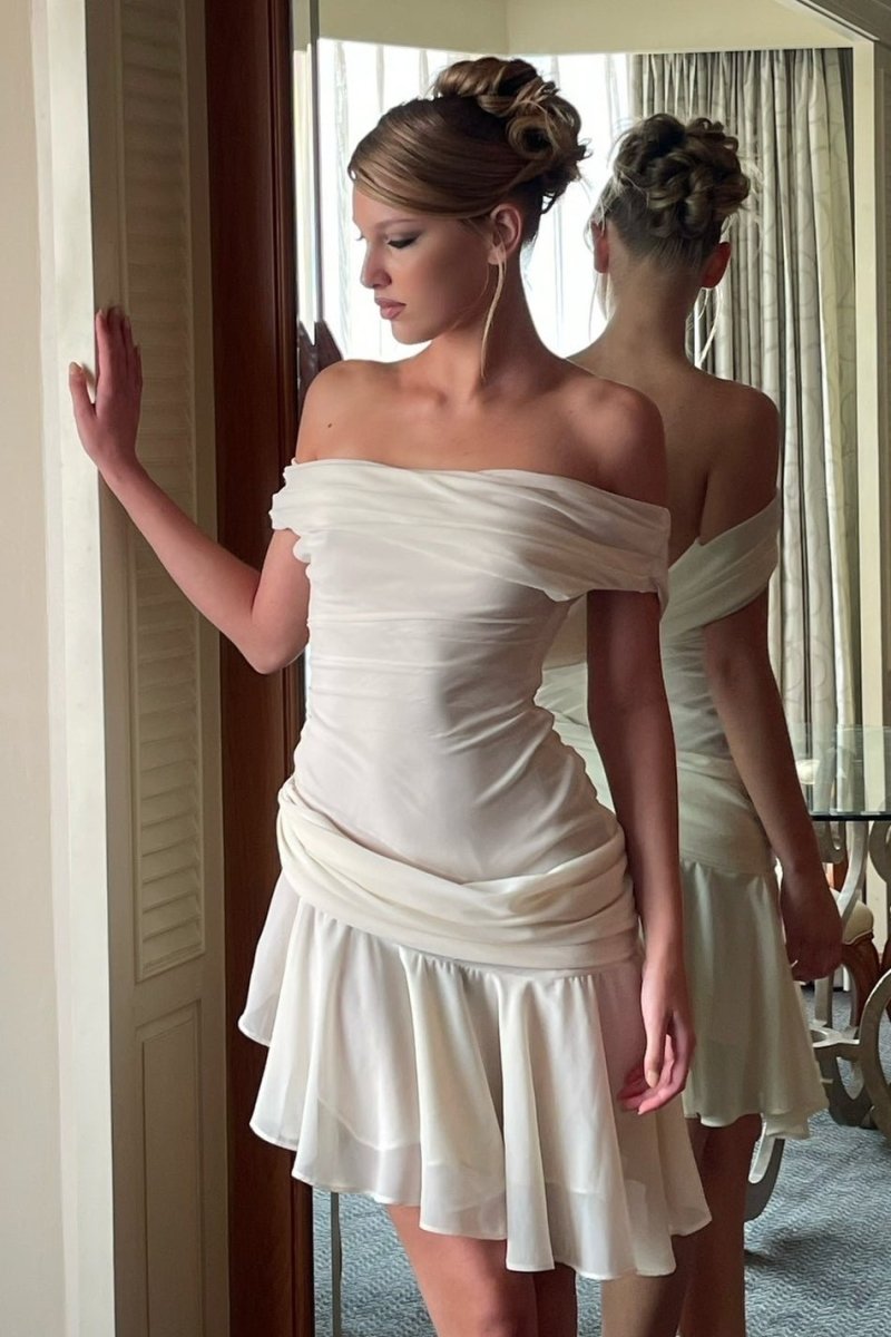 One Shoulder Ruched Draped Chiffon Tiered Asymmetrical Hem Mini Dress