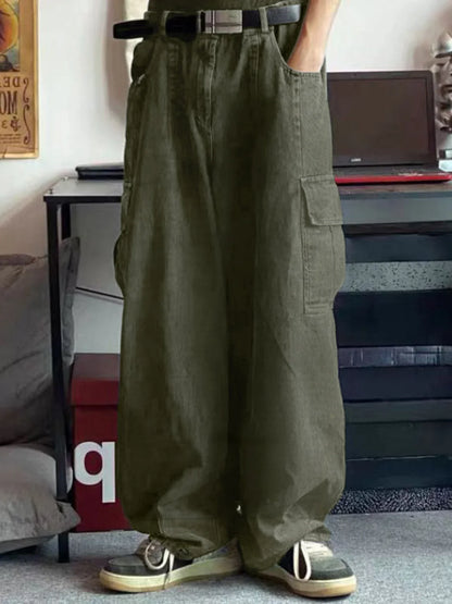 Men's Cargo Pocket Patched Straight Leg Jeans