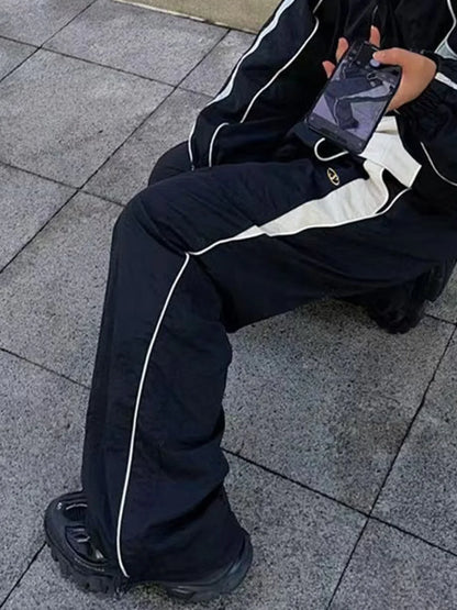 Men's Contrast Paneled Loose Parachute Pants