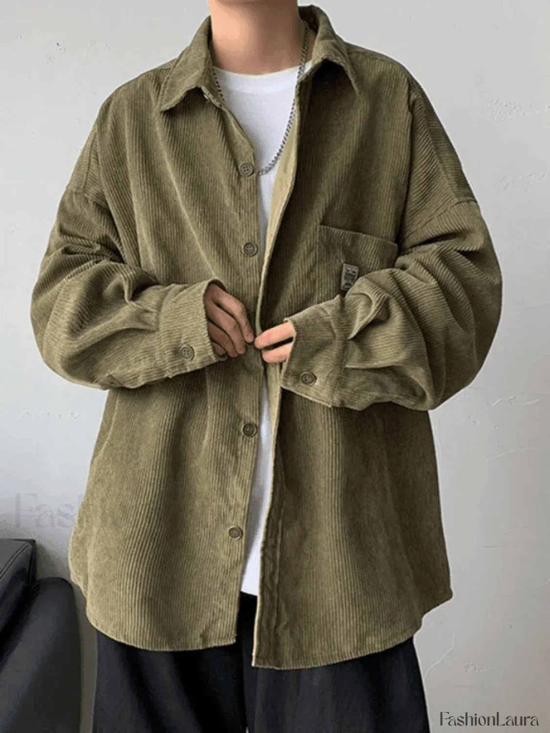 Men's Corduroy Loose Button-Down Shirt