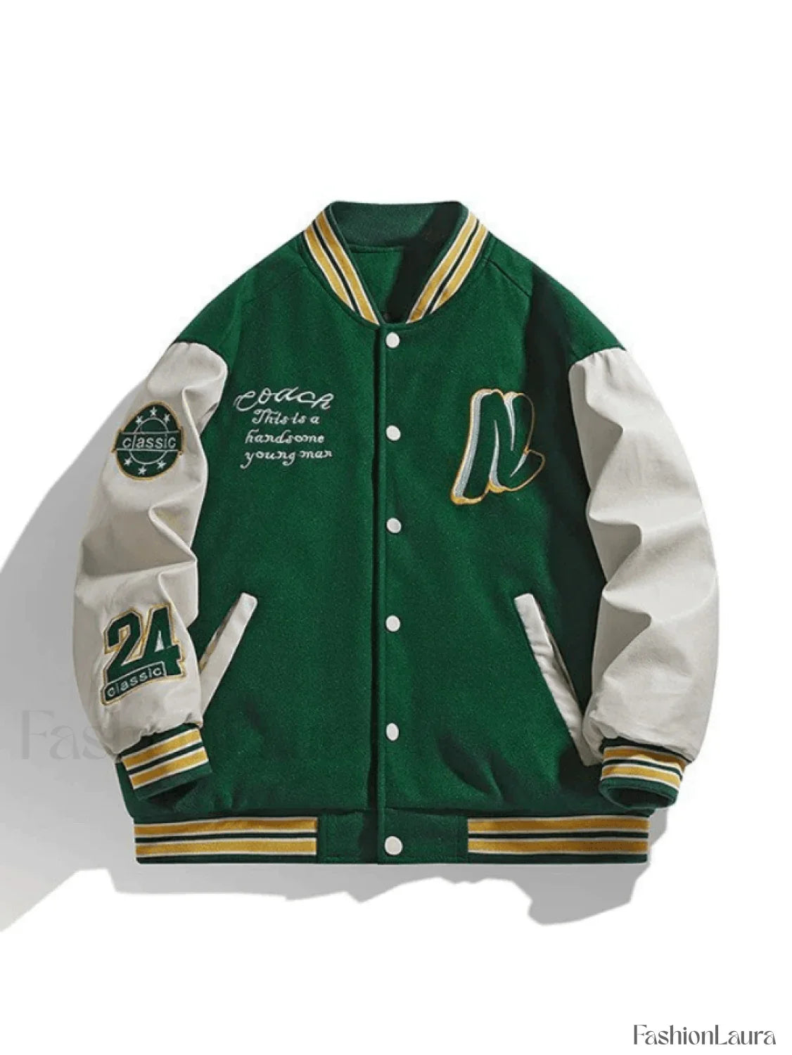 Men's Embroidery Button-Up Varsity Jacket