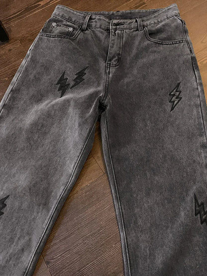 Men's Lightning Embroidered Straight Jeans