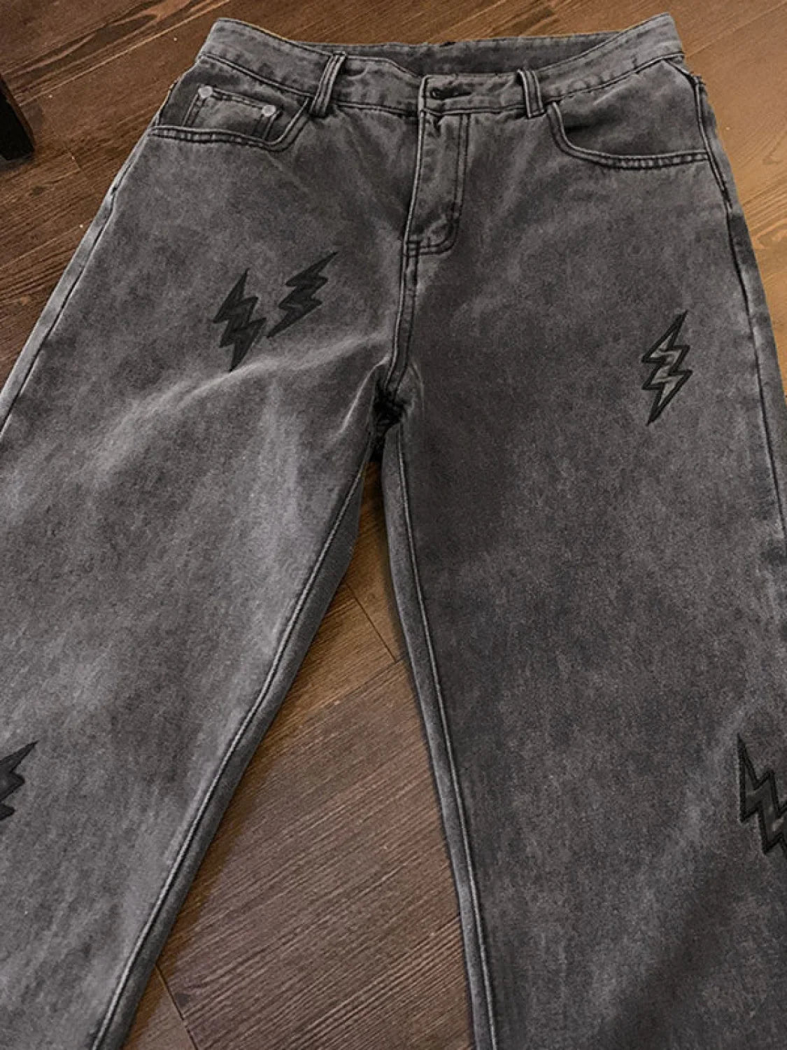Men's Lightning Embroidered Straight Jeans