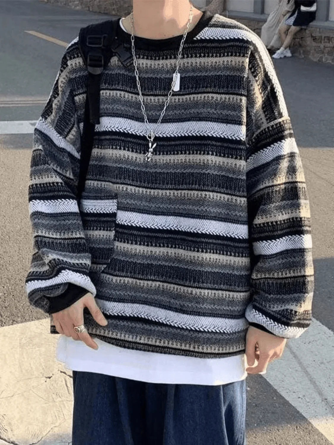 Men's Pocket Striped Knit Sweater
