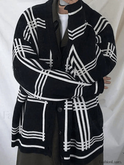 Men's V Neck Checkered Cardigan