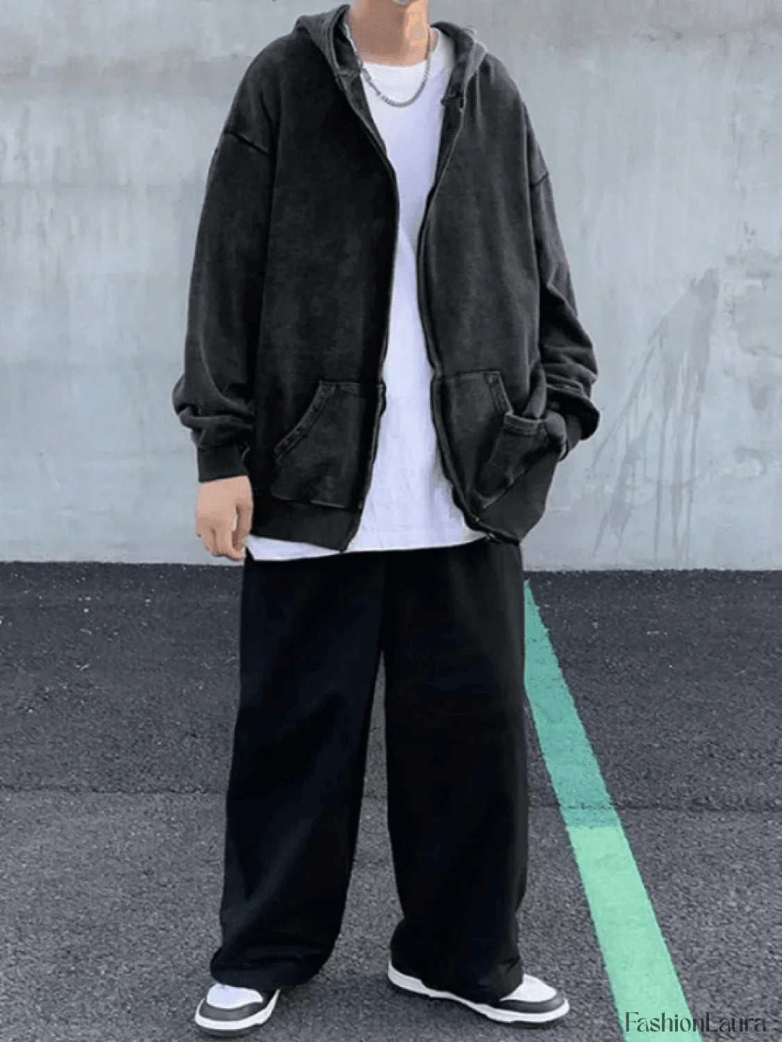 Men's Vintage Wash Black Zip-Up Hoodie