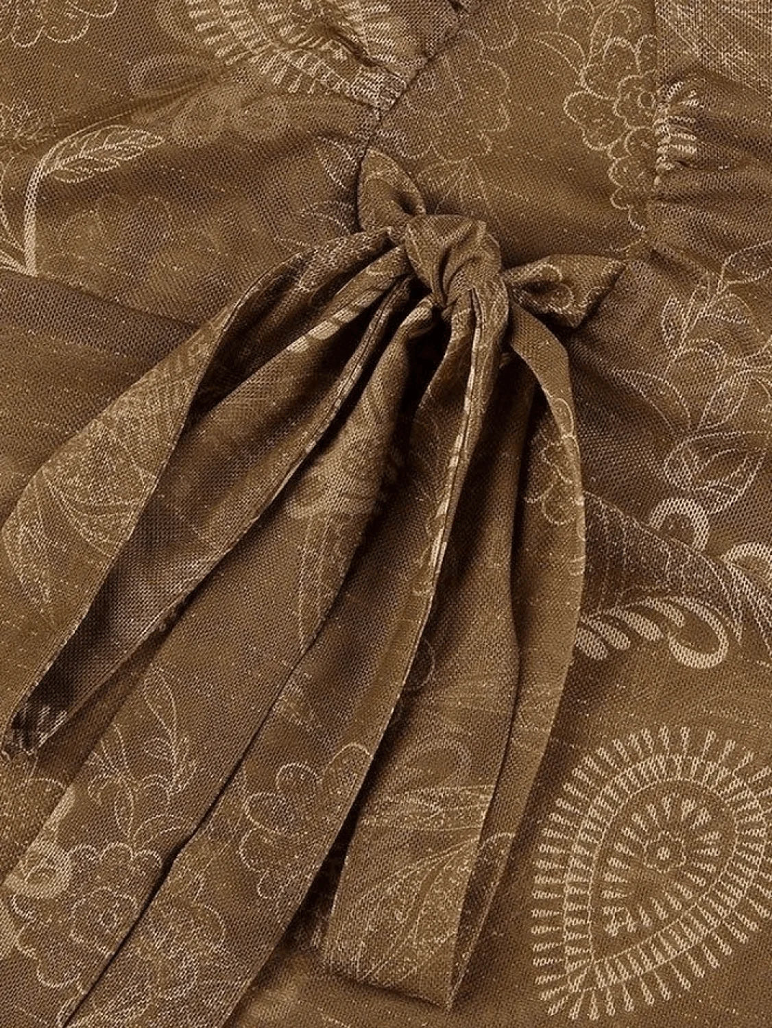 Mesh Lace Up Printed Blouse