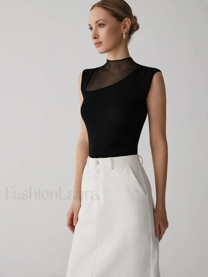 Mesh Patchwork Graceful Sleeveless Top