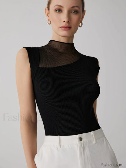 Mesh Patchwork Sleeveless Top