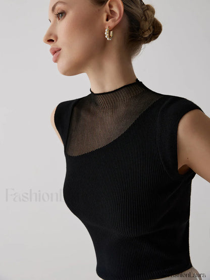 Mesh Patchwork Sleeveless Top