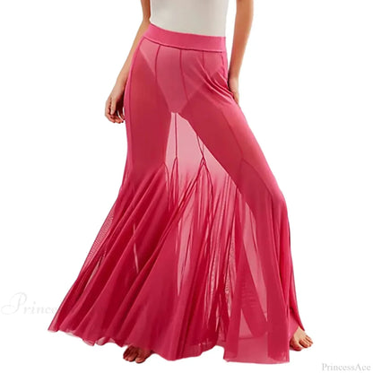 Mesh Sheer Ruffle Midi Skirt