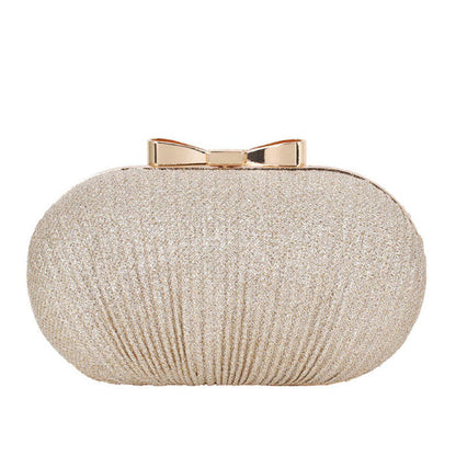 Gold Ruched Mini Clutch Bag with Metallic Bowknot Trim