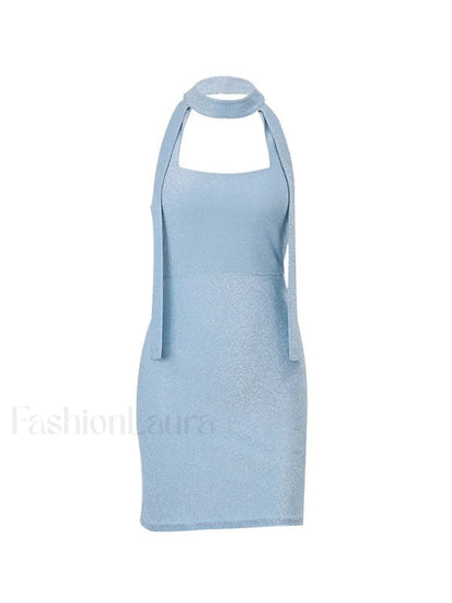 Metallic Halter Bodycon Mini Dress