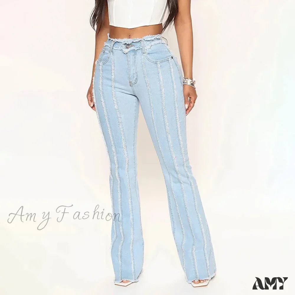 Mid Waist Flare Slim Fit Ankle Length Flat Pockets Solid Color Streetwear Wide Leg Jean