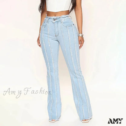 Mid Waist Flare Slim Fit Ankle Length Flat Pockets Solid Color Streetwear Wide Leg Jean